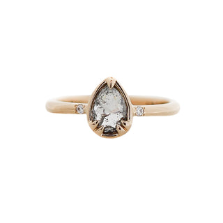 Pear salt and pepper diamond ring in yellow gold front view