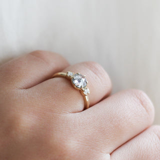 Round rose cut diamond ring in yellow gold on hand